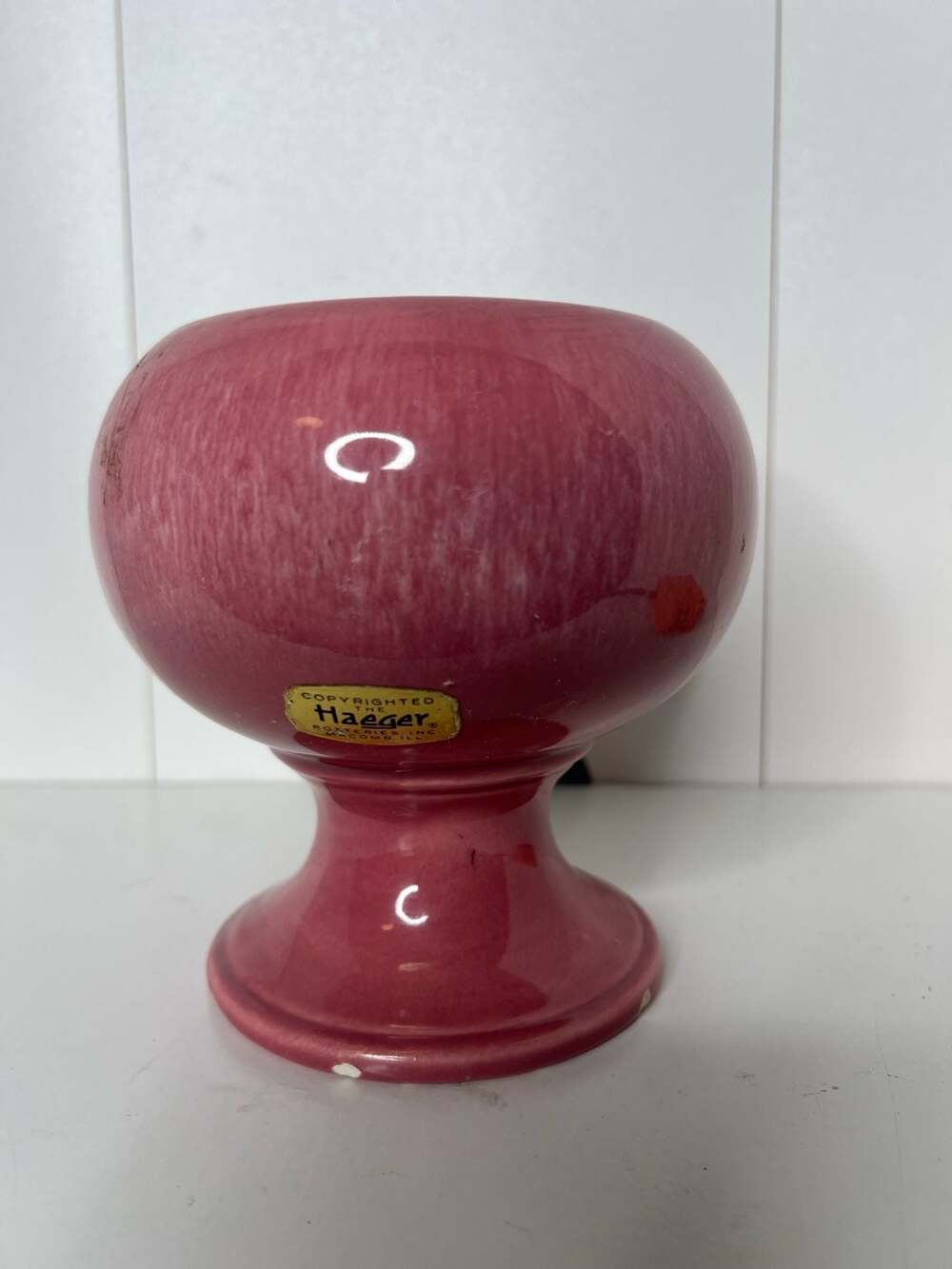 Vintage Royal Haeger Pottery Pink Glaze Pedestal Bowl / Vase